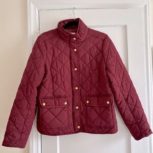 J. Crew quilted jacket with snap buttons. Size Large. Maroon/Burgundy color.